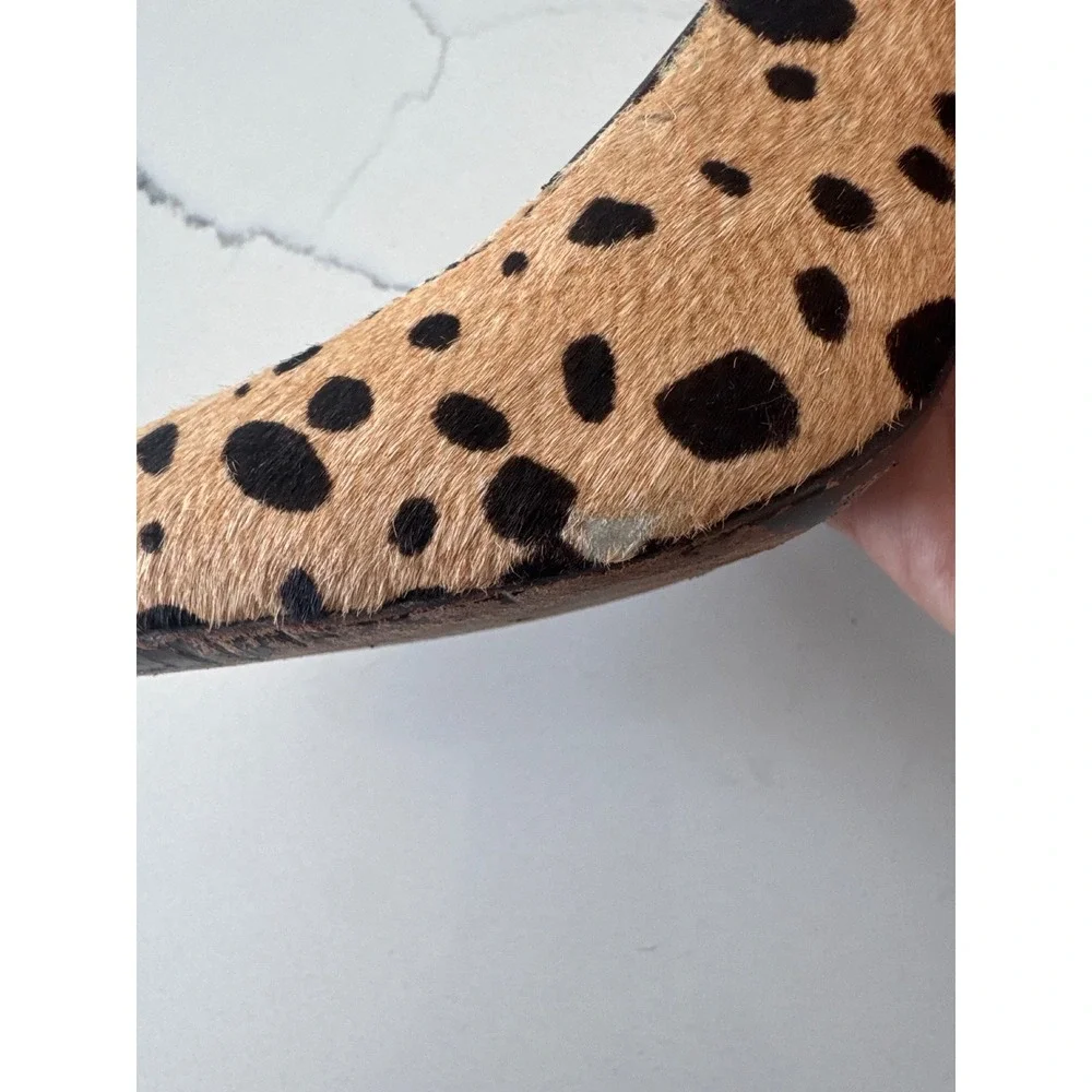 Tory Burch Leopard Print Calf Hair Block Heel Pumps Brown Tan Square Toe Shoes